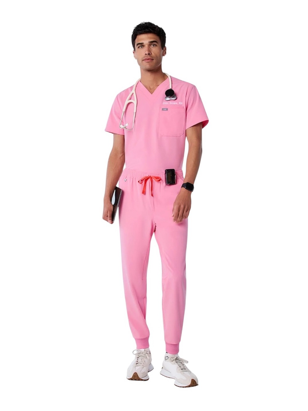 Figs Tansen Jogger Scrub Pants Men’s Pink XLR 5 Pockets Elastic Waistband